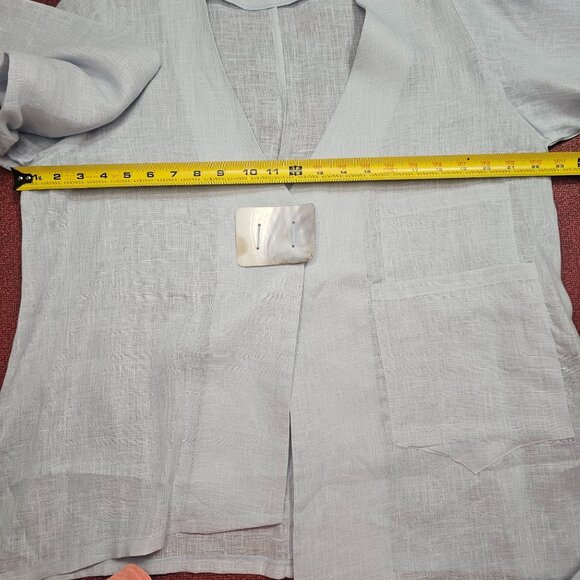 VTG Heydari Blue Linen Asymmetrical Jacket L Lagenlook Mother of Pearl Artsy USA - Picture 6 of 11
